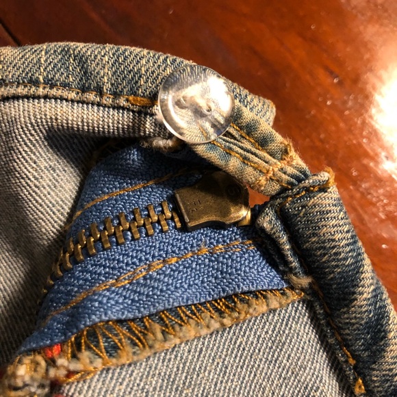 Fringed 2-tone denim embroidered mini skirt - S - Picture 7 of 8